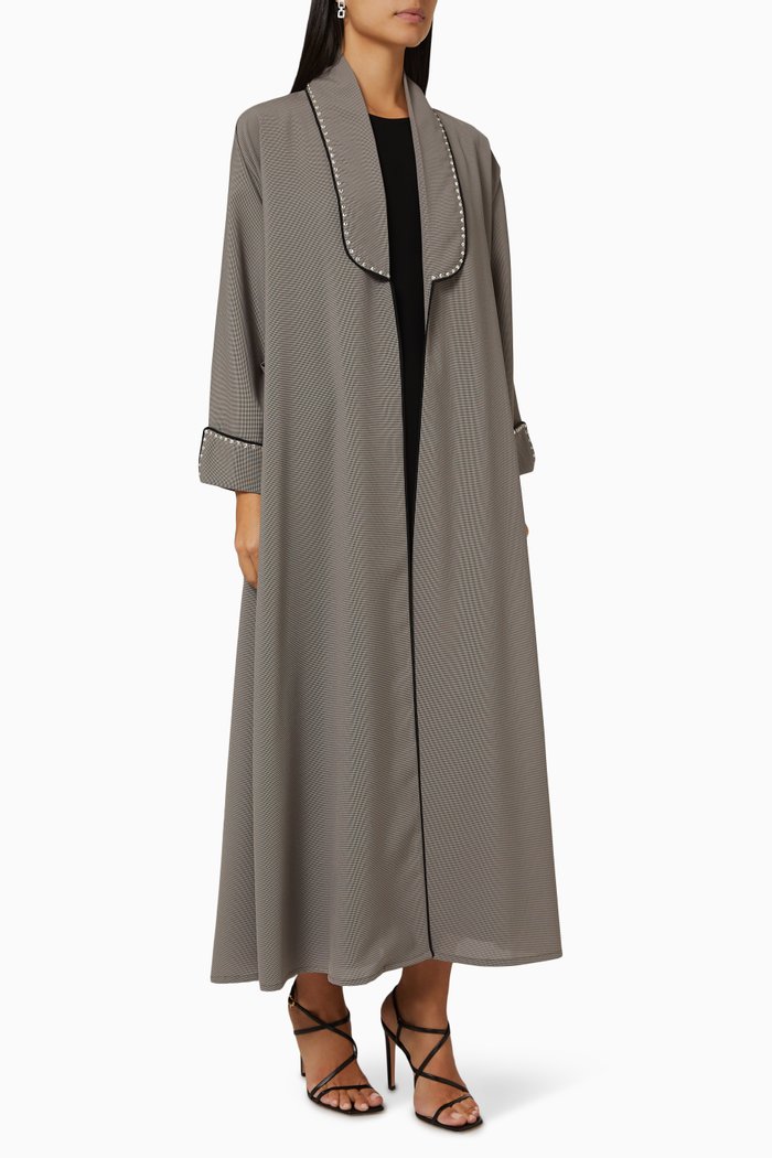 

Contrast-Trims Embellished Abaya, Grey