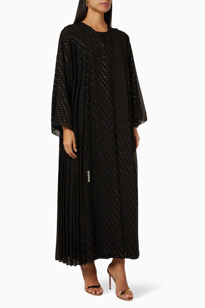 

Pleated Polka Dot Abaya, Black