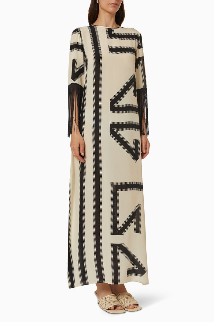

Renzo Fringe Maxi Dress in Silk Crepe de Chine, Neutral