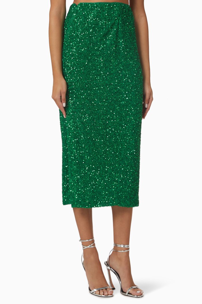 

Mi Luz Sequin-embellished Midi Skirt in Viscose-blend, Green