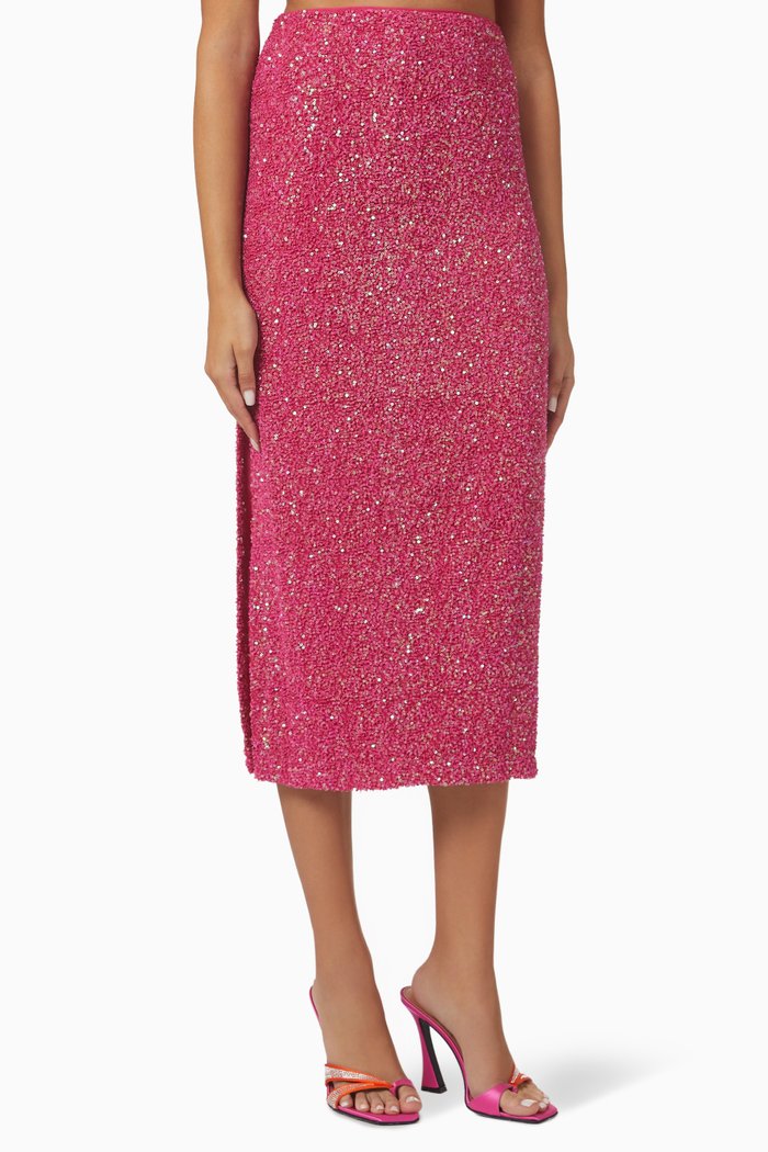 

Mi Luz Sequin-embellished Midi Skirt in Viscose-blend, Pink