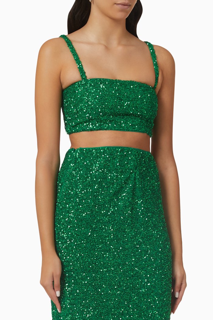 

Mi Luz Sequin-embellished Crop Top in Viscose-blend, Green