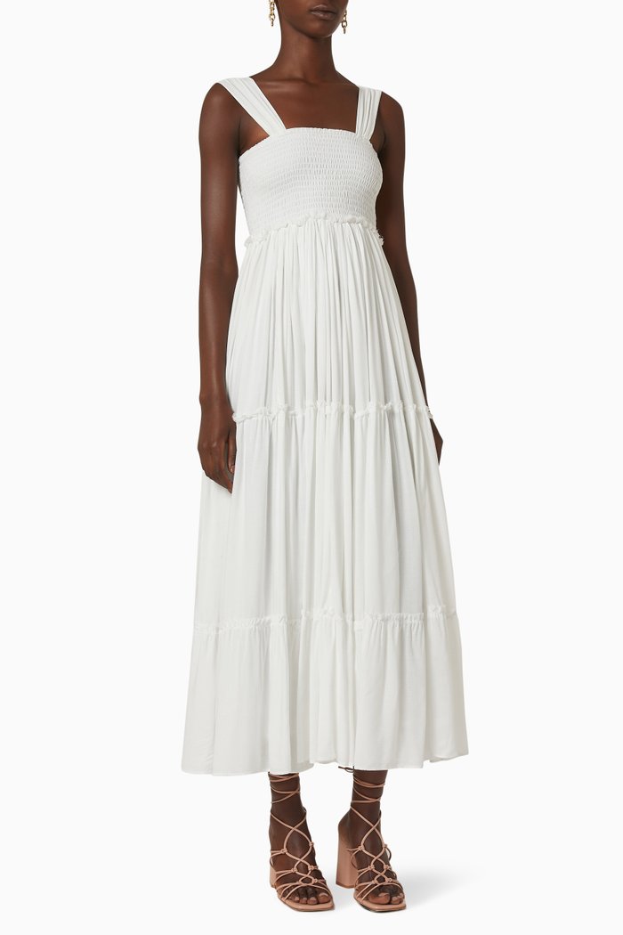 

Amais Ruched Maxi Dress in Lyocell Tencel™, White