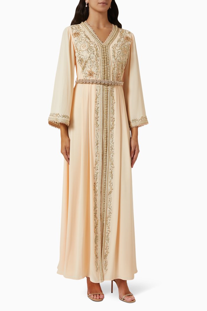 

Embroidered Kaftan in Soft Crepe, Orange
