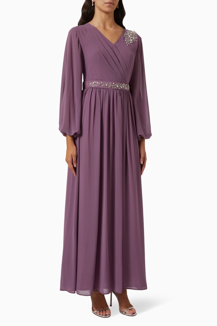 

V Neck Dress in Soft Crepe, Purple