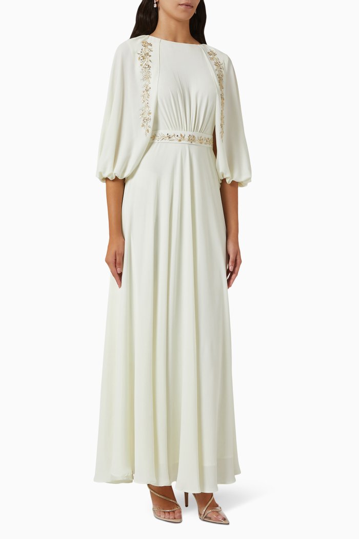 

Embellished Dress in Soft Crepe, Neutral