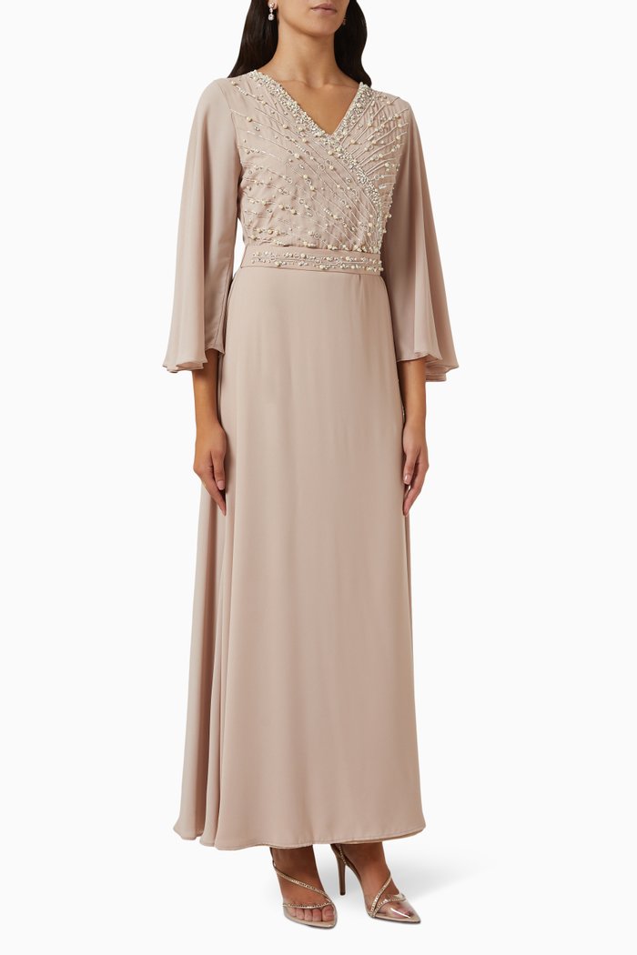 

Embellished Dress in Soft Crepe, Neutral