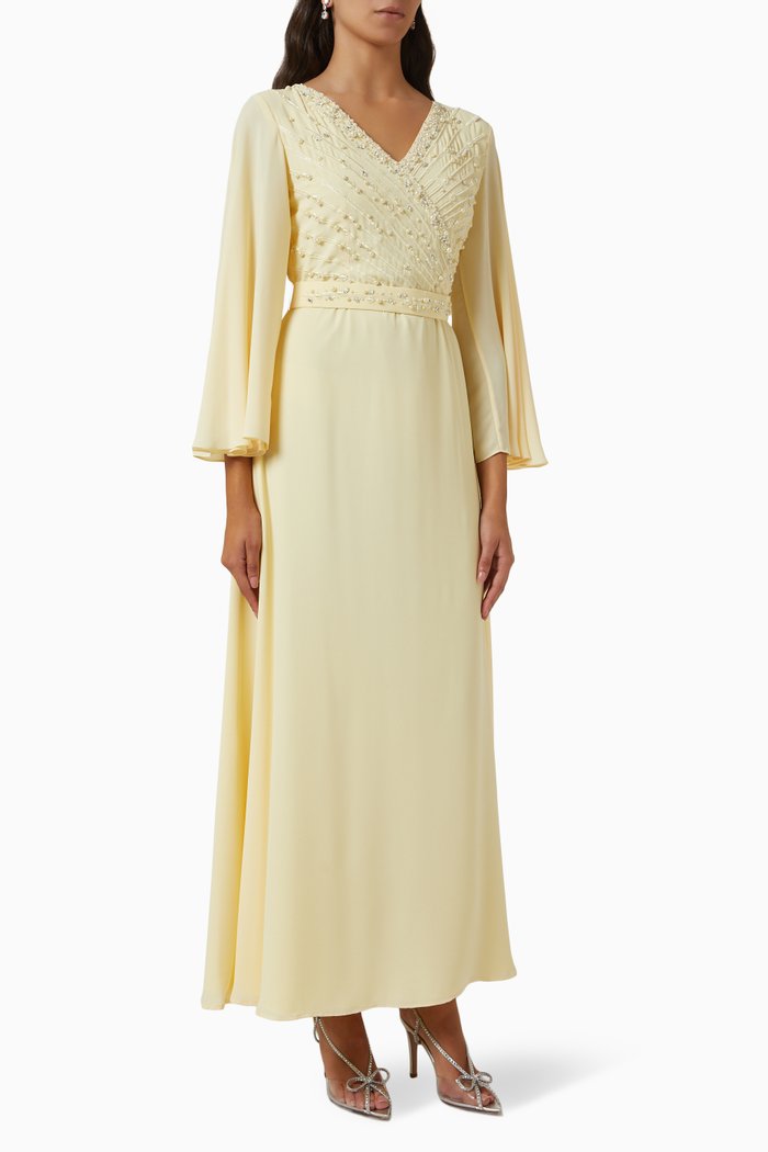 

Embellished Dress in Soft Crepe, Yellow