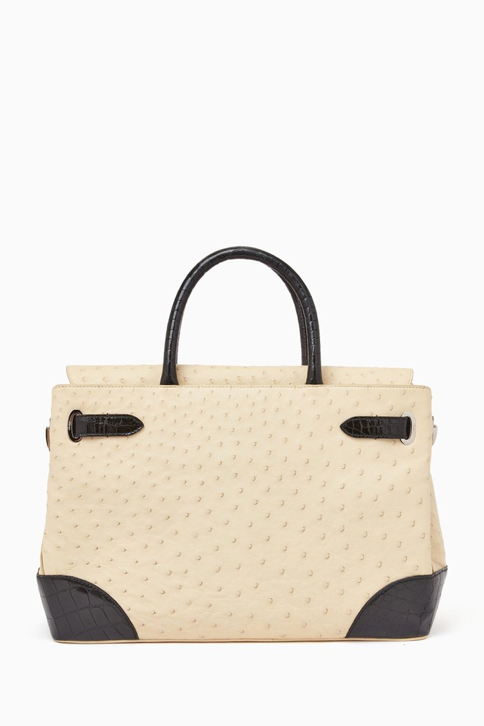 

Darcy Tote Bag in Ostrich & Crocodile Leather, White