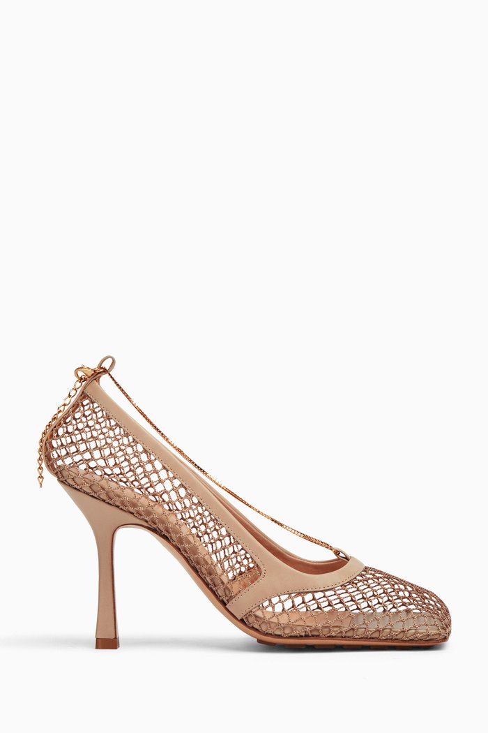 

Square Toe Pumps in Mesh & Leather, Neutral