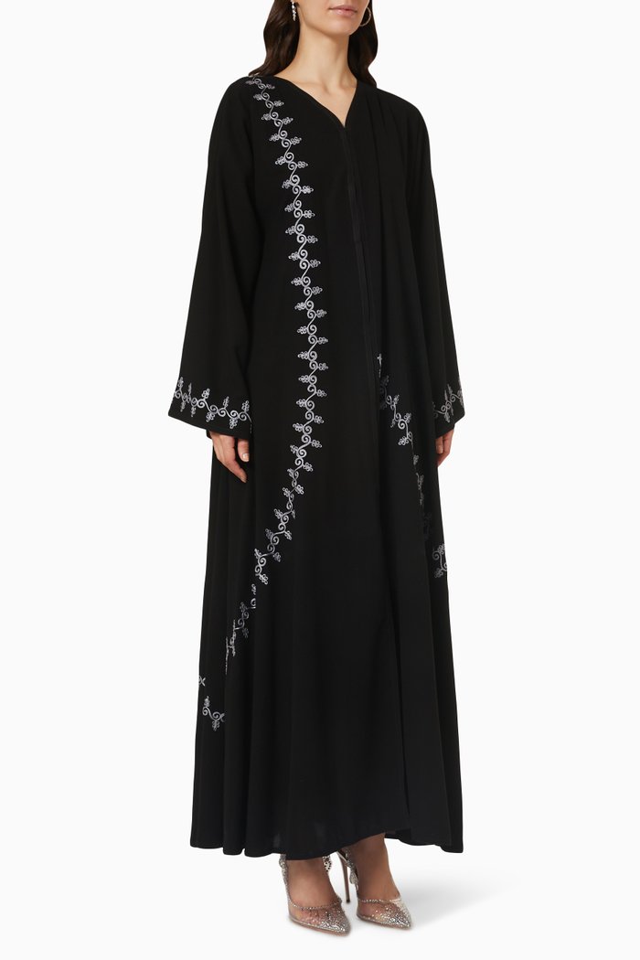 

Contrast Thread Embroidered Abaya, Black