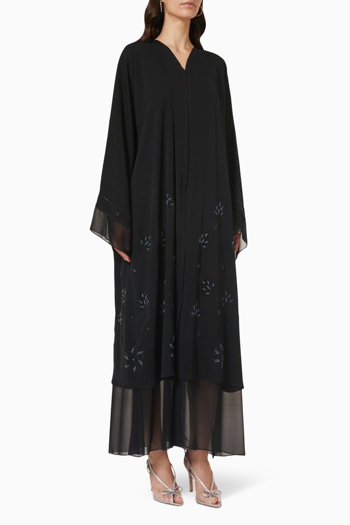 

Floral Embellished Abaya, Black