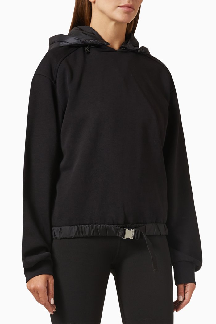 

Belted Hoodie in Cotton-fleece & Nylon, Black