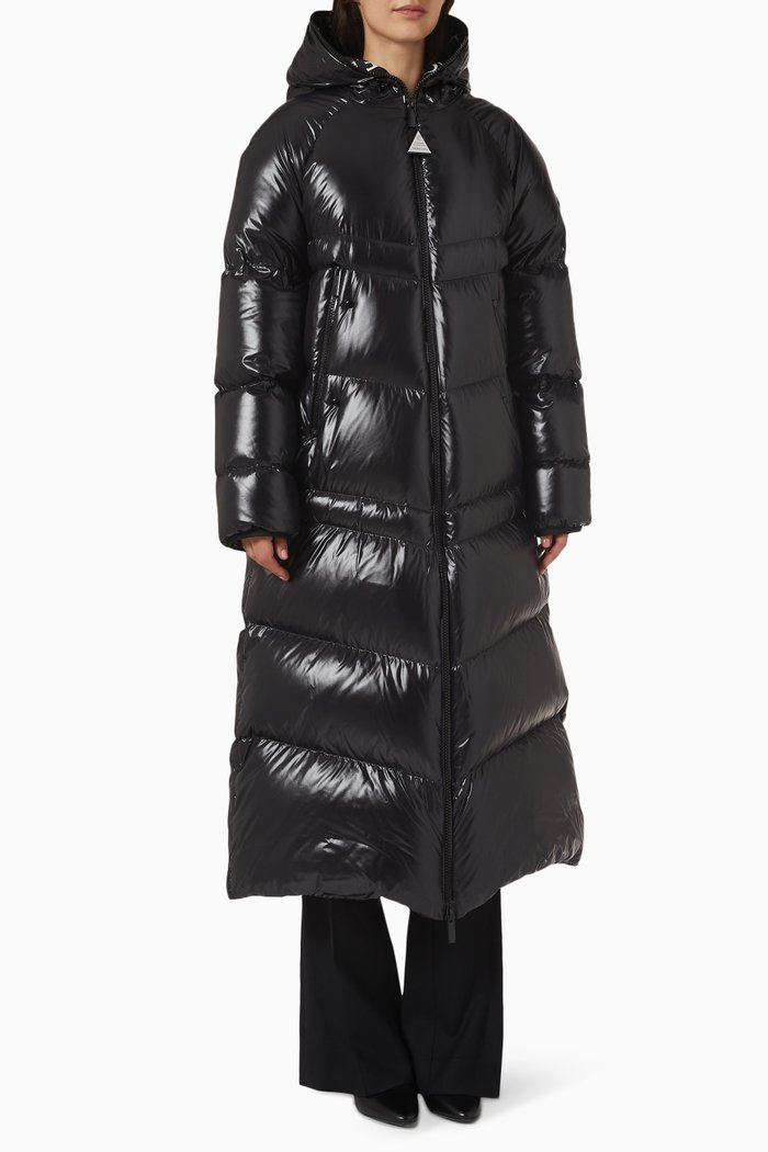 

Chanon Long Puffer Coat in Shiny Nylon, Black