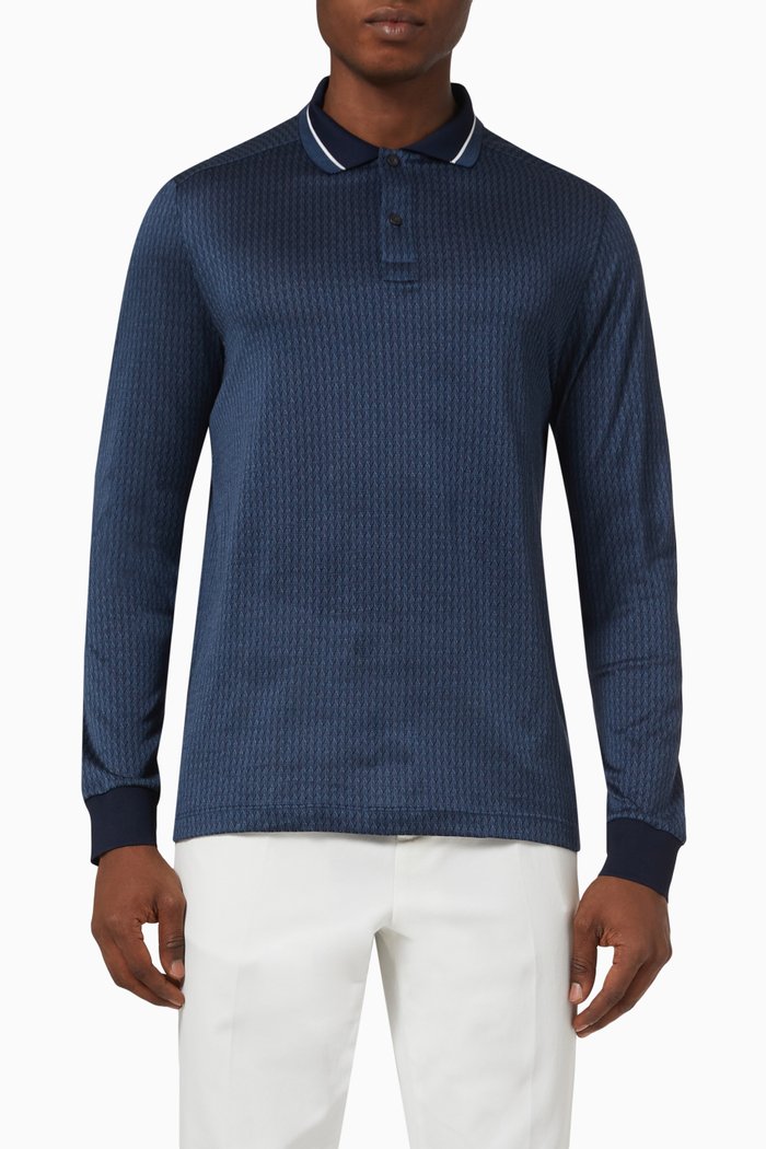 

Filo di Scozia Jacquard Polo Shirt in Cotton, Blue