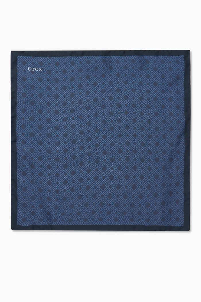 

Double-E Pocket Square in Silk, Blue
