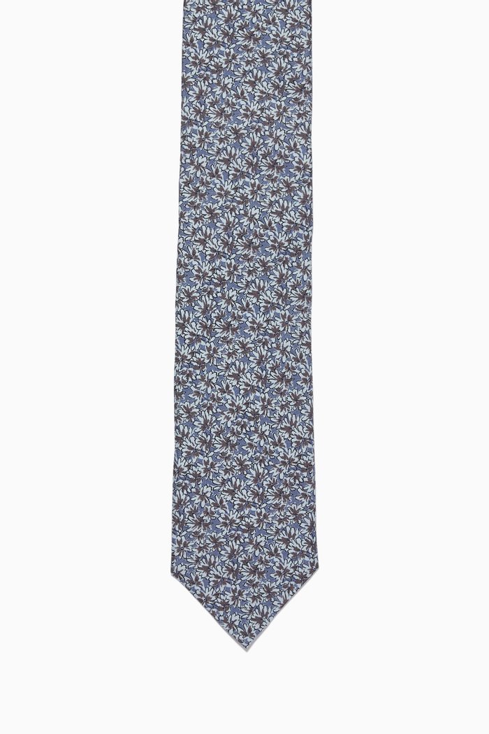 Floral Tie in Silk Twill, Grey