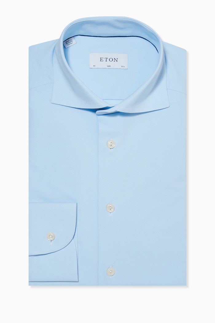 

Slim-fit Four Way Stretch Shirt in Twill Weave, Blue