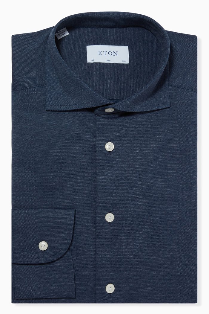

Slim-fit Four Way Stretch Shirt in Twill Weave, Blue