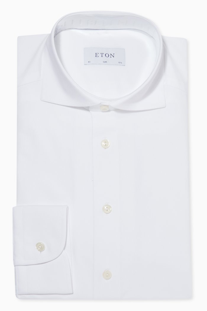 

Slim-fit Four Way Stretch Shirt in Twill Weave, White
