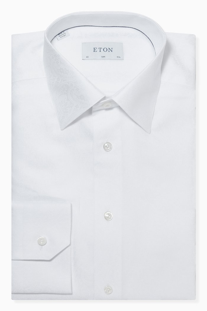

Paisley Jacquard Slim Fit Tuxedo Shirt in Cotton, White