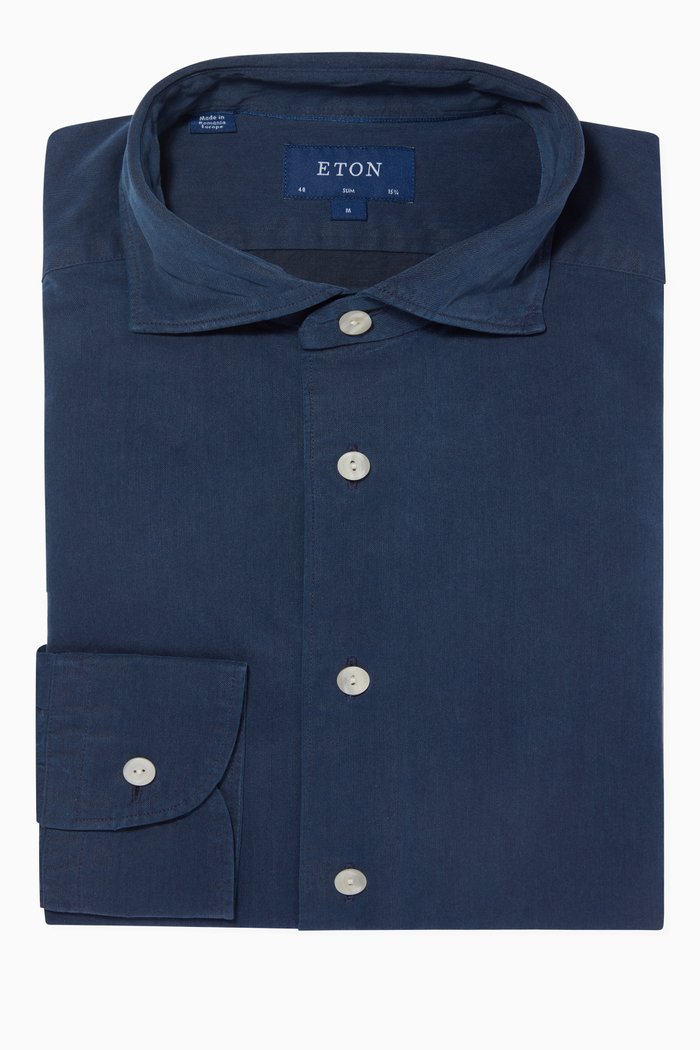 

Slim-fit Shirt in Textured Cotton, Blue