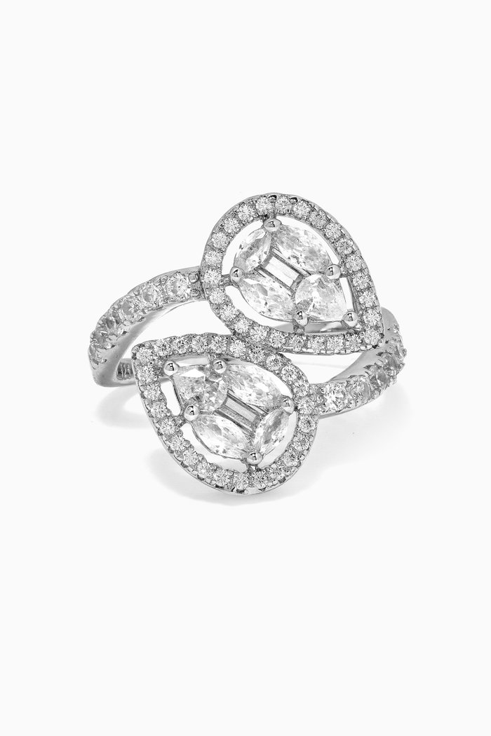 

Pear Double Stone Ring, Silver