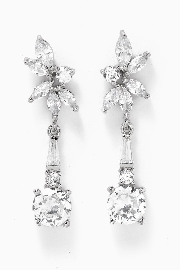 

Flower Stud Drop Earrings, Silver