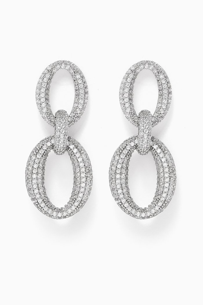 

Double Chain Crystal Drop Earrings, Silver