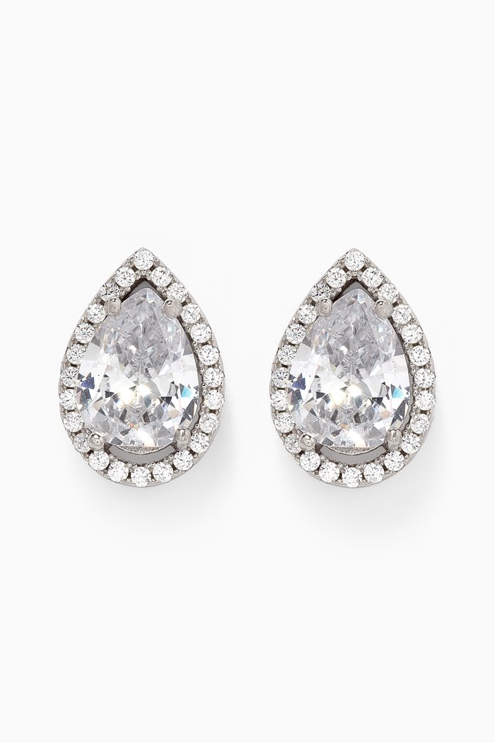 Pear Crystal Stud Earrings, Silver