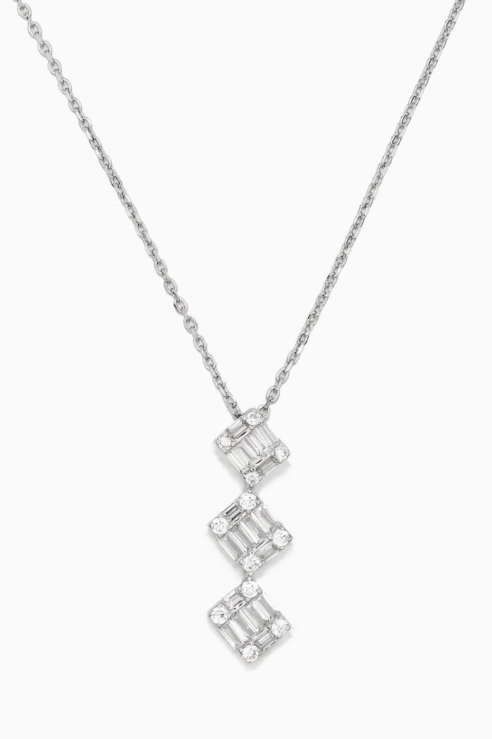 

Triple Row Baguette Crystal Necklace, Silver