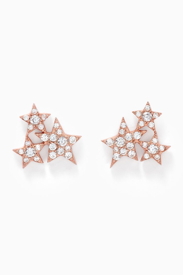 

Triple Star Crystal Stud Earrings, Rose gold