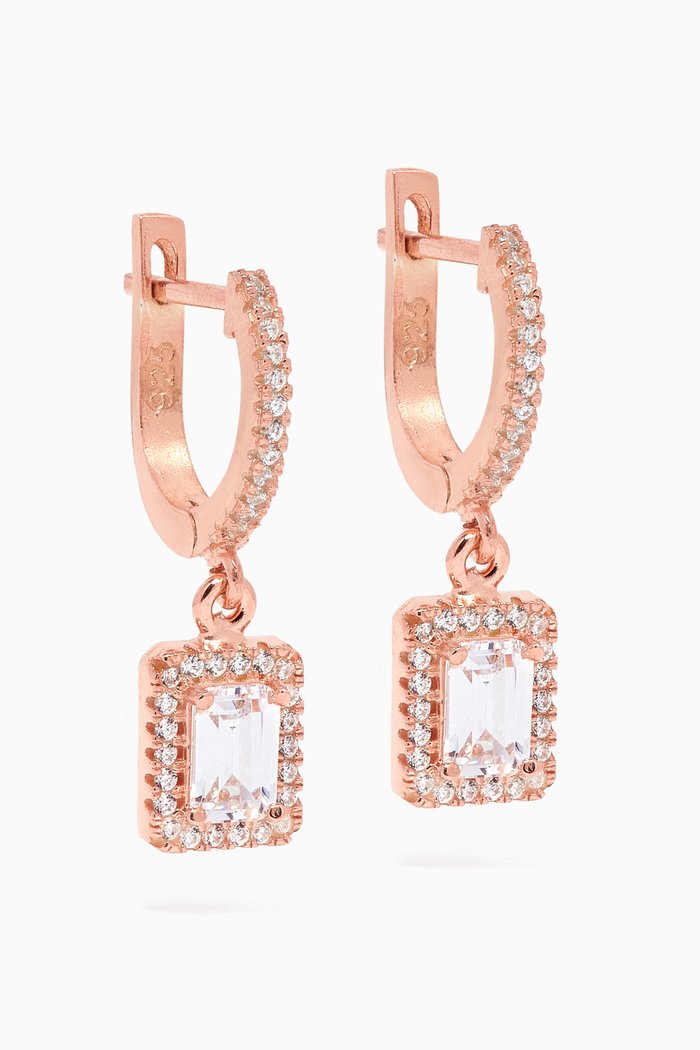 

Hanging Square Crystal Hoop Earrings, Rose gold