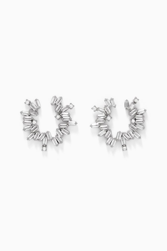 Sunbeams Baguette Crystal Stud Earrings, Silver