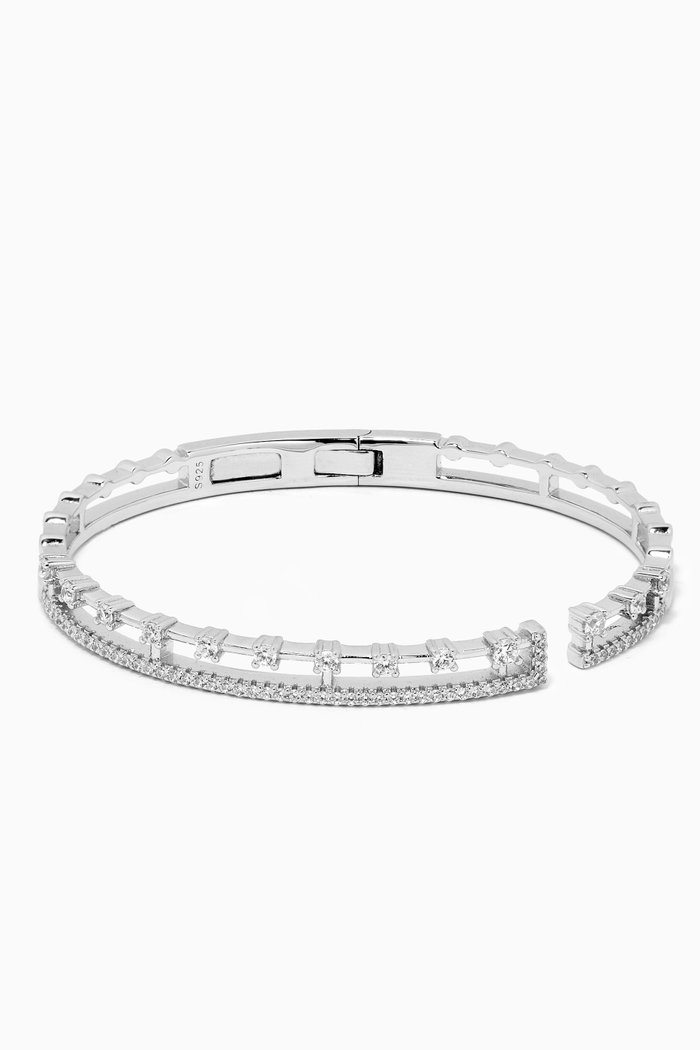 

Double Row Crystal Cuff Bracelet, Silver
