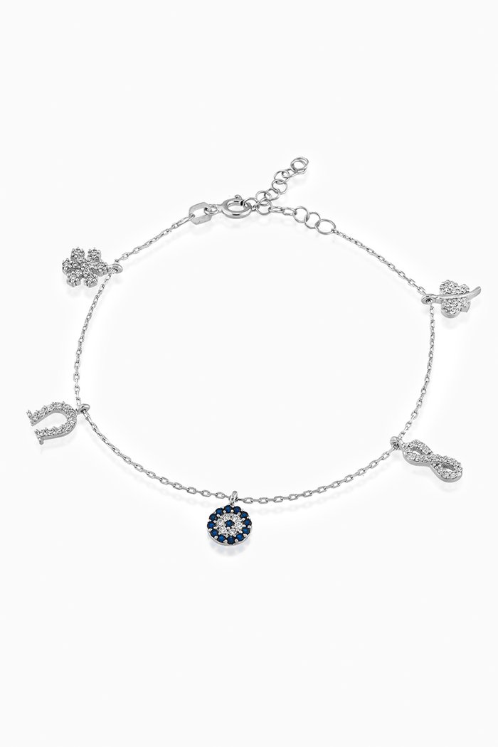 

Multi Charm Crystal Bracelet, Silver