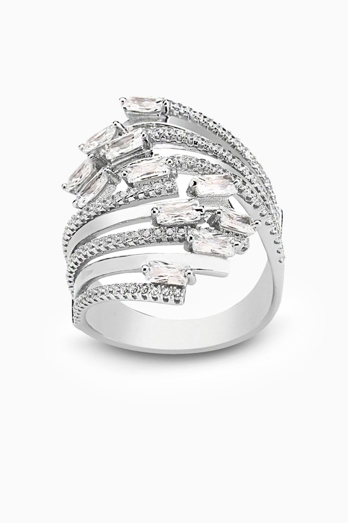 

Stacked Stone Crystal Ring, Silver