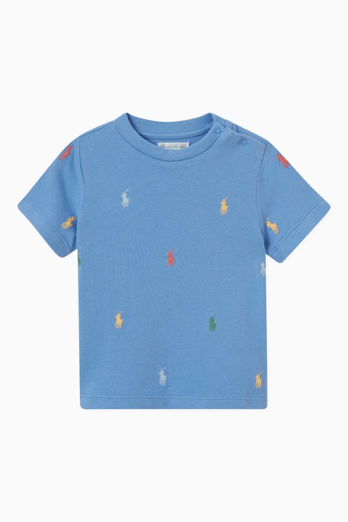Logo Embroidery T-shirt in Cotton, Blue