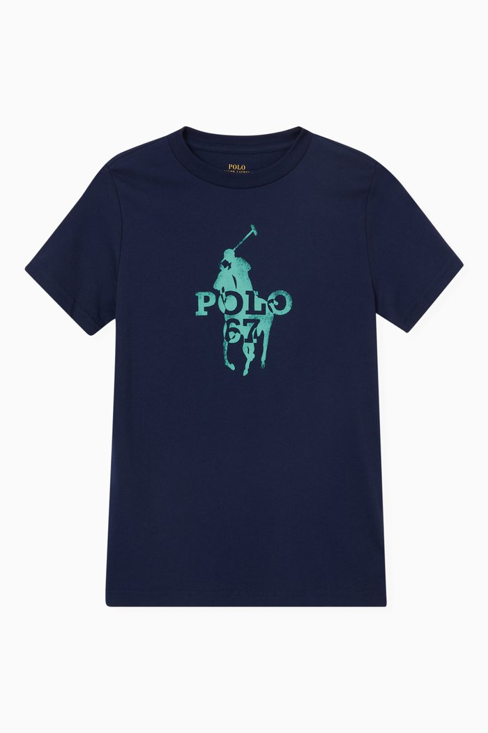 

Big Polo Logo Print T-shirt in Cotton Jersey, Blue