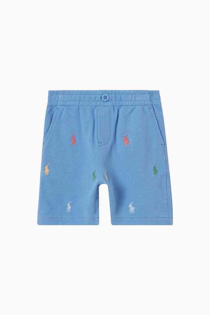 

Allover Logo Embroidery Shorts in Cotton, Blue