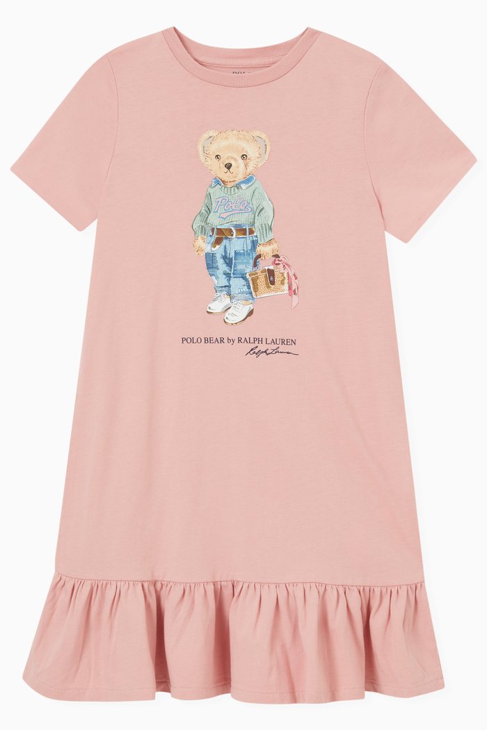 

Logo Bear Dress in Cotton, Pink