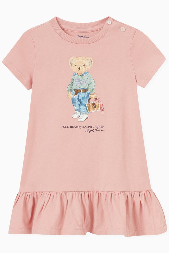 

Logo Bear Dress in Cotton, Pink