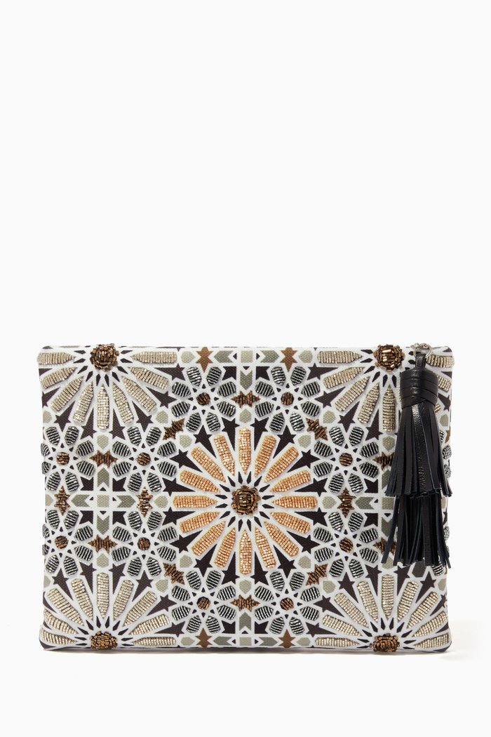 

Moroccan Beaded Pouch in Canvas, Multicolour