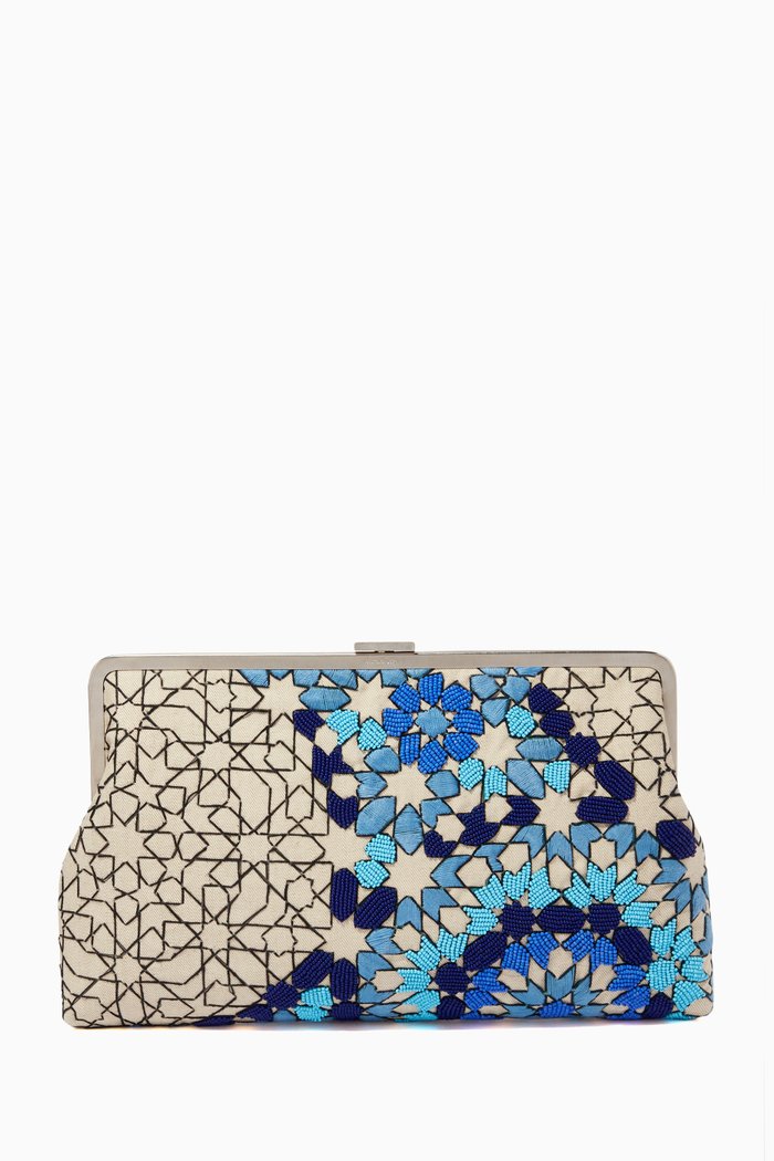 

Arabesque Medium Beaded Clutch in Canvas, Blue