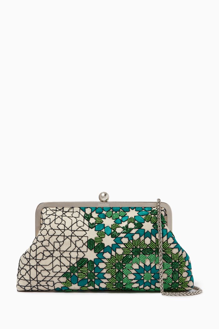 

Arabesque Medium Beaded Clutch in Canvas, Green