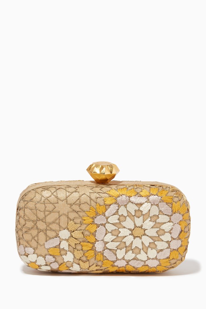 

Arabesque Clutch in Printed Canvas, Gold