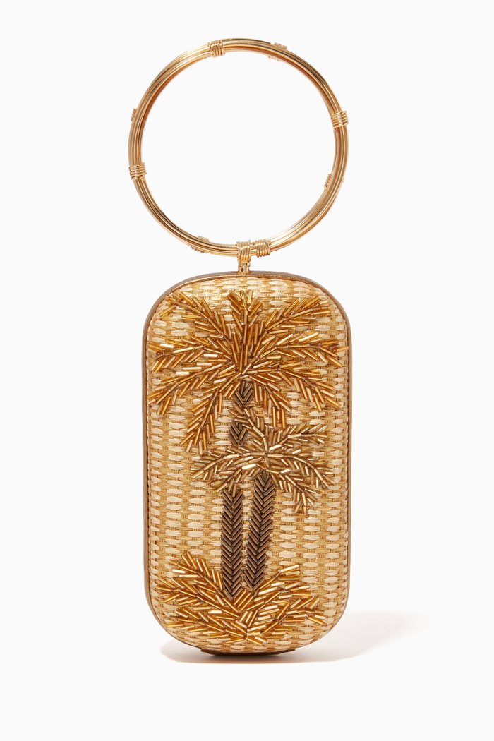 

Golden Oasis Menottes Bag in Straw, Gold