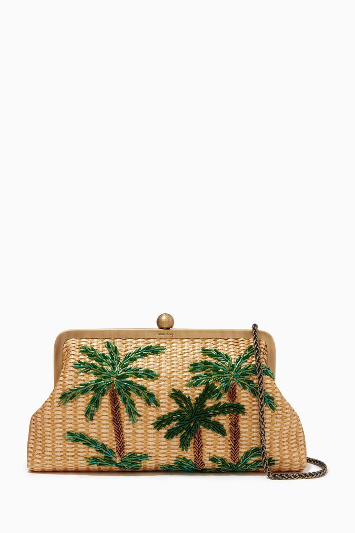 

Oasis Classic Medium Beaded Clutch in Straw, Green