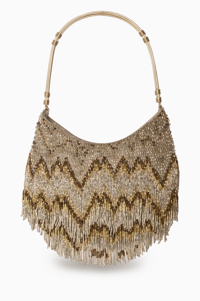 

Waves Beaded Bestie Top Handle Bag in Canvas, Gold