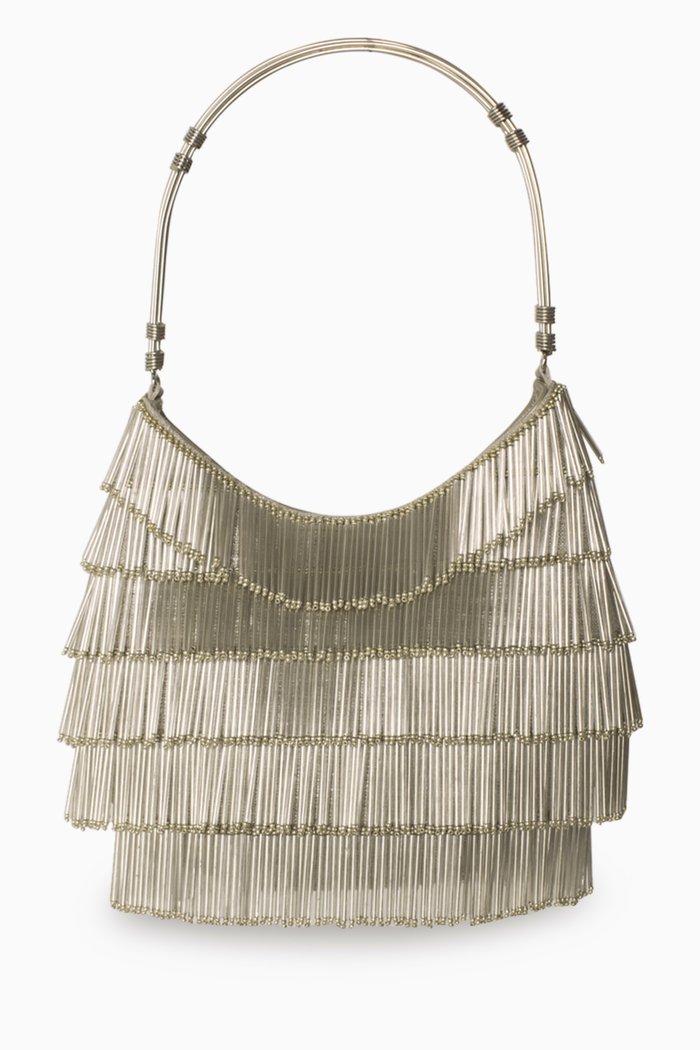

Shimmer Beaded Bestie Top Handle Bag in Canvas, Silver